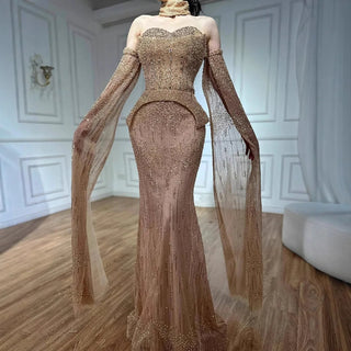 2025 Custom Silver Crystal Beaded Evening Gown – Off-Shoulder Dress with Cape Sleeves for Wedding & Parties