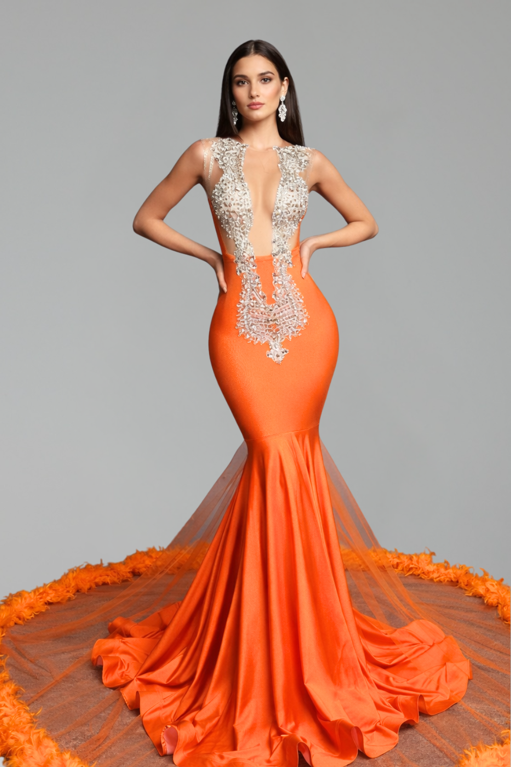 Embroidered Illusion Fuchsia Mermaid Gown - LAROSABRIDE