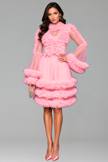 Ruffled Sheer Tiered Tulle Mini Dress - LAROSABRIDE