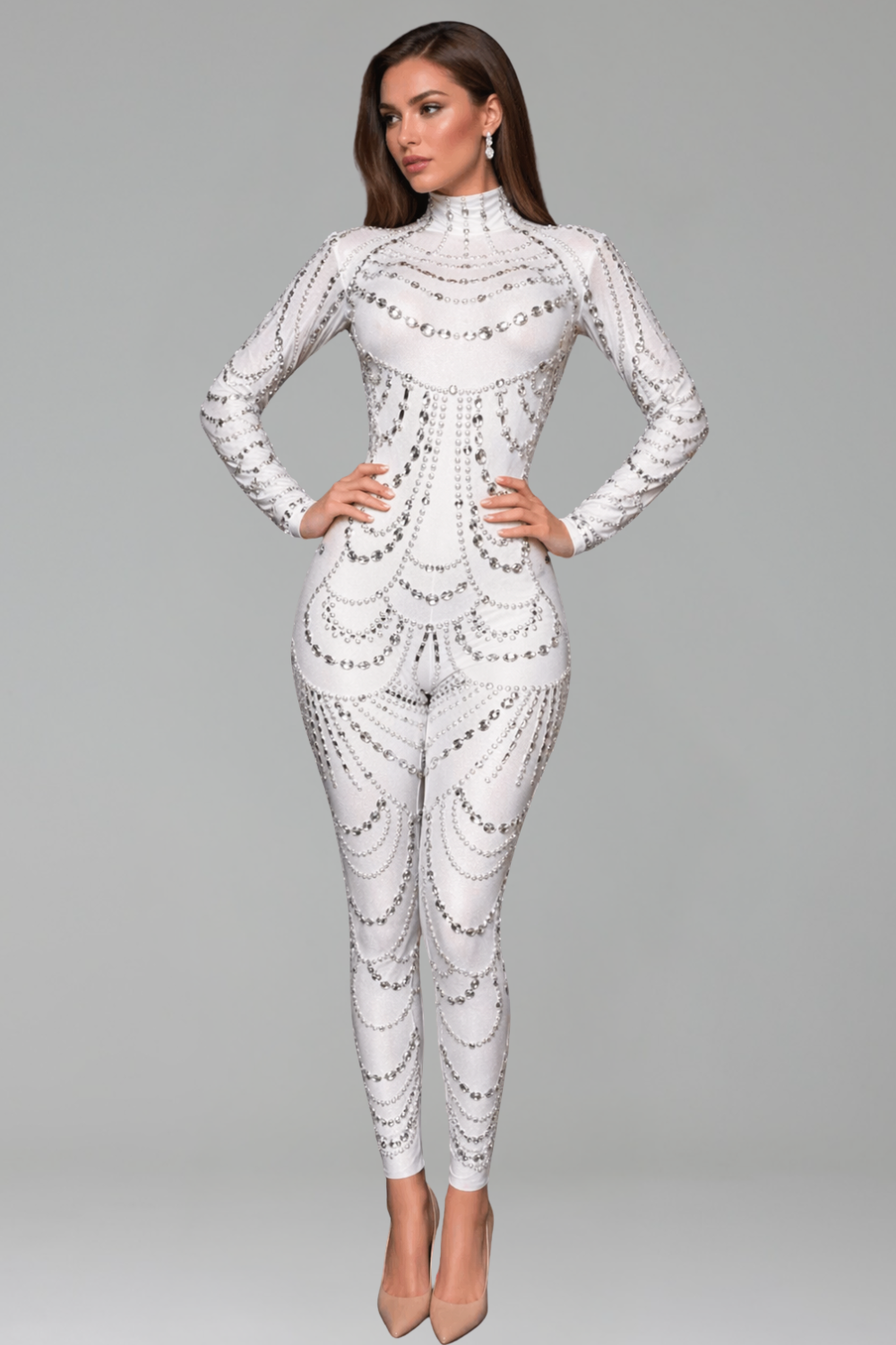 Crystal Draped Illusion Jumpsuit - LAROSABRIDE