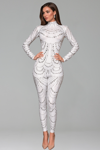 Crystal Draped Illusion Jumpsuit