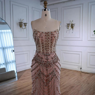 Ships in 2 to 5 Days -2025 Custom Green Saudi-Inspired Evening Dress – Strapless Beaded Formal Gown