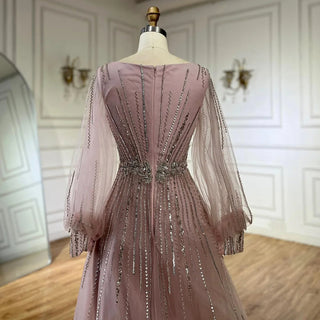 2025 Black Lantern Long Sleeves Evening Dress - Luxury Beaded A-Line Gown for Women’s Parties