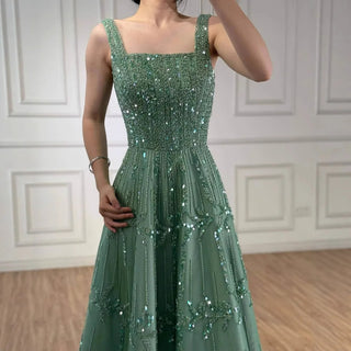 Elegant Beaded A-Line Evening Dress with Square Neckline for Women