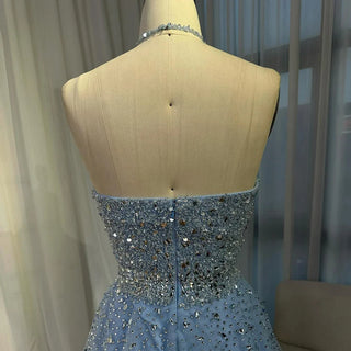 Ships in 2 to 5 Days - Customized Saudi Arabic Caramel Halter Beaded Tulle A-Line Evening Dress – Party Gown for Formal Occasions