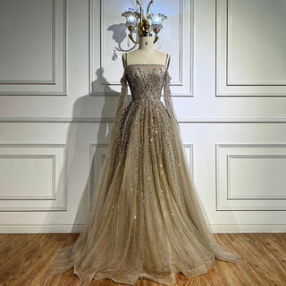 Ships in 2 to 5 Days - Luxury Saudi A-Line Evening Dress with Long Sleeves and Flowing Cape