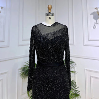 Ships in 2 to 5 Days - 2025 Muslim Gold Mermaid Evening Dress - Luxury Elegant Beaded Gown with Sashes for Women’s Parties