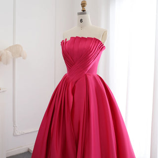2025 Fuchsia Satin Evening Dress - Elegant Scalloped Long Formal Party Gown for Women’s Weddings in Dubai