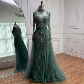 Ships in 2 to 5 Days - Luxury Nude Beaded Arabic-Style Evening Dress – Elegant Gown with Detachable Overskirt