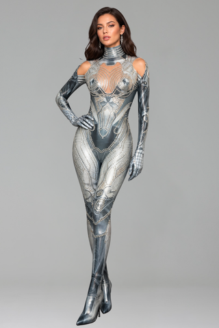 Metallic Embellished Cutout Bodysuit - LAROSABRIDE