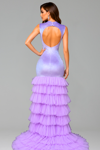 Crystal Embellished Ruffle Mermaid Gown