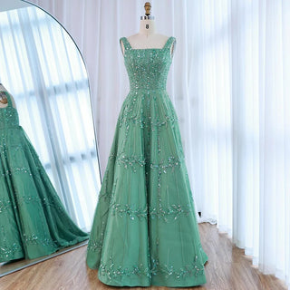 Elegant Beaded A-Line Evening Dress with Square Neckline for Women