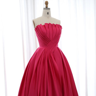 2025 Fuchsia Satin Evening Dress - Elegant Scalloped Long Formal Party Gown for Women’s Weddings in Dubai