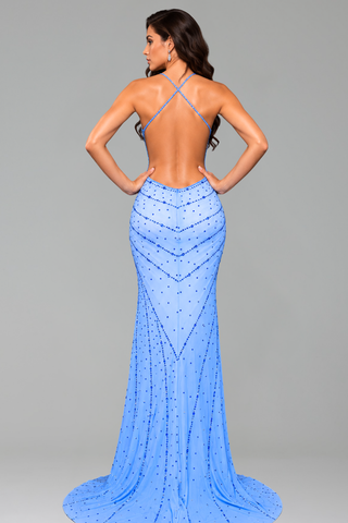 Open Back Crystal Evening Gown