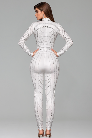Crystal Draped Illusion Jumpsuit