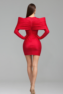 Off-Shoulder Long Sleeve Mini Dress - LAROSABRIDE