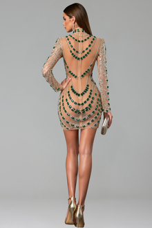 Emerald Crystal Illusion Mini Dress - LAROSABRIDE