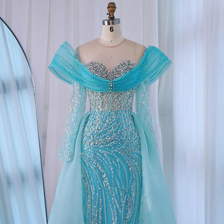 Ships in 2 to 5 Days - Luxury White Nude Beaded Mermaid Evening Dress – Saudi-Inspired Formal Gown with Overskirt