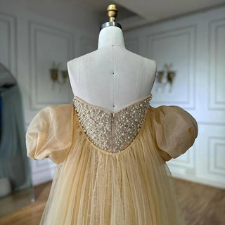 Ships in 2 to 5 Days - 2025 White Beaded Strapless Evening & Wedding Gown with Detachable Puffy Sleeves – Formal Party Dress