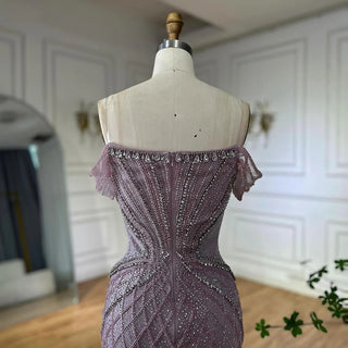 Ships in 2 to 5 Days -2025 Custom Saudi-Style Off-Shoulder Beaded Nude Tulle Mermaid Evening Dress – Formal Occasion Gown