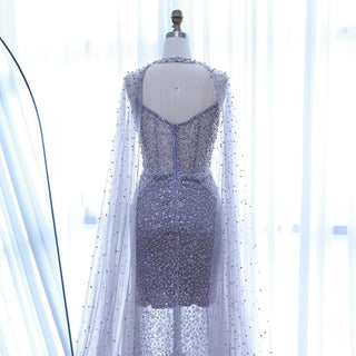 Ships in 2 to 5 Days - Luxury Purple Beaded Sequin Mermaid Evening Gown with Cape – Elegant Formal Dress