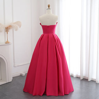2025 Fuchsia Satin Evening Dress - Elegant Scalloped Long Formal Party Gown for Women’s Weddings in Dubai