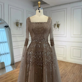 Ships in 2 to 5 Days - Customized Green Beaded A-Line Evening Dress with Cape – Formal Occasion Gown