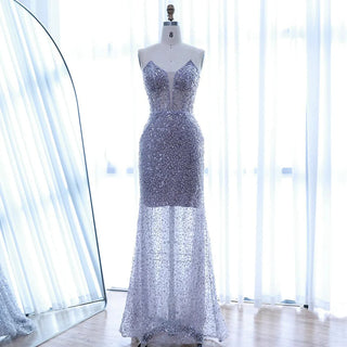 Ships in 2 to 5 Days - Luxury Purple Beaded Sequin Mermaid Evening Gown with Cape – Elegant Formal Dress