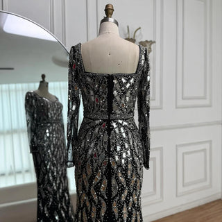 Luxury Black & Silver Sequin‑Embellished Mermaid Evening Gown – Long‑Sleeve 2025 Edition