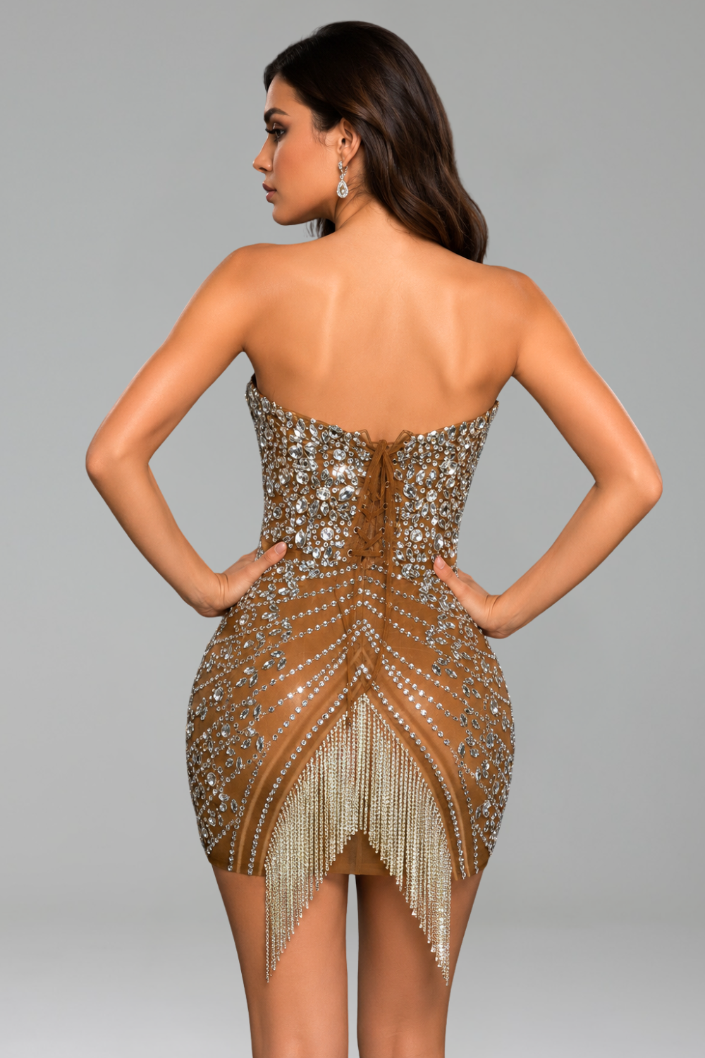 Crystal Corset Fringe Mini Dress - LAROSABRIDE