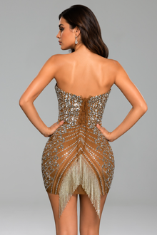 Crystal Corset Fringe Mini Dress - LAROSABRIDE