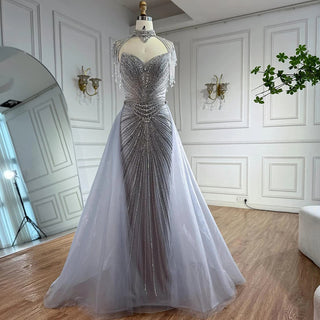 Regal Crystal Draped Gown