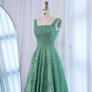 Elegant Beaded A-Line Evening Dress with Square Neckline for Women