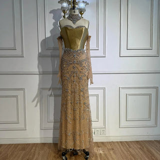 Ships in 2 to 5 Days -Luxury Beaded Corset Evening Gown with Sheer Overlay & Matching Gloves – 2025 Elegant Long Dress