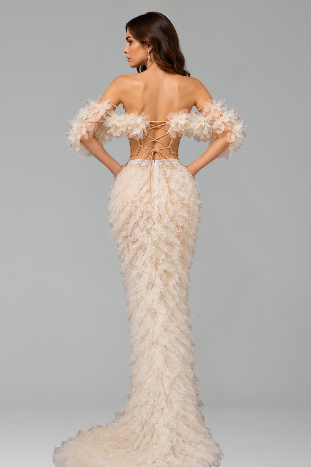 Off-Shoulder Ruffle Corset Gown - LAROSABRIDE