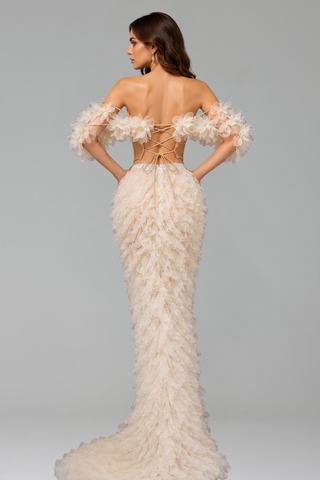 Off-Shoulder Ruffle Corset Gown - LAROSABRIDE
