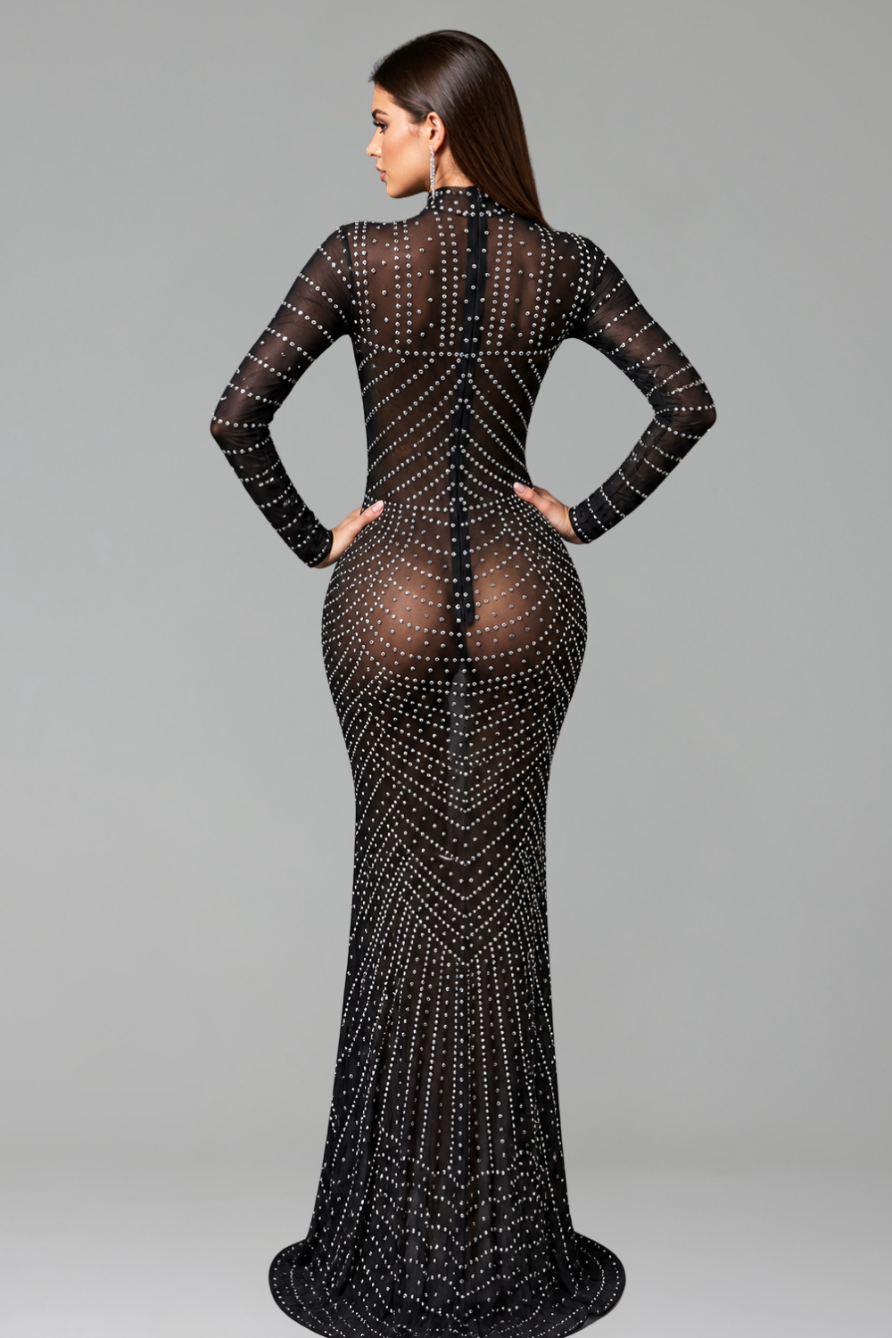 Sheer Crystal-Studded Cutout Gown - LAROSABRIDE