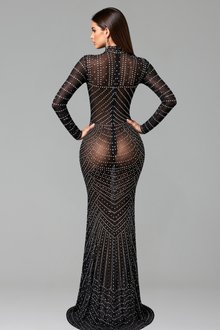 Sheer Crystal-Studded Cutout Gown - LAROSABRIDE