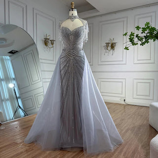 Regal Crystal Draped Gown