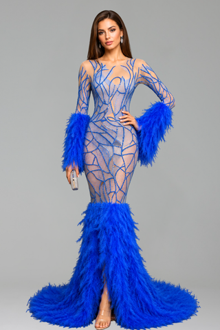Feather Cuff Mermaid Evening Gown