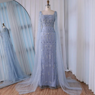 Ships in 2 to 5 Days - Luxury Caramel Saudi-Inspired Evening Dress – Elegant Gown with Long Sleeves and Flowing Cape