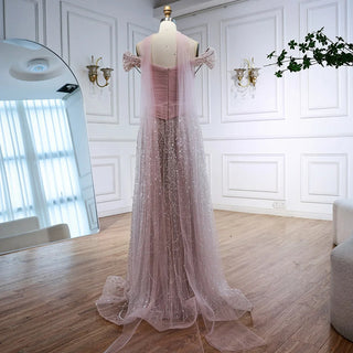 Ships in 2 to 5 Days -Luxury Arabic A-Line Evening Dress with Cape – 2025 Formal Gown