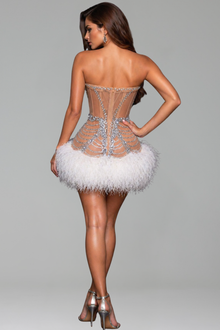 Crystal Chain Corset Feather Mini Dress - LAROSABRIDE