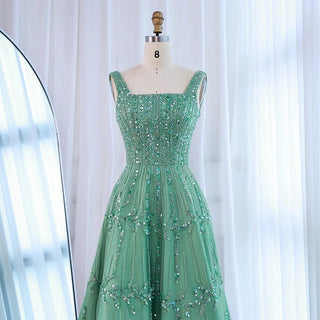 Elegant Beaded A-Line Evening Dress with Square Neckline for Women