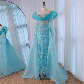 Ships in 2 to 5 Days - Luxury White Nude Beaded Mermaid Evening Dress – Saudi-Inspired Formal Gown with Overskirt