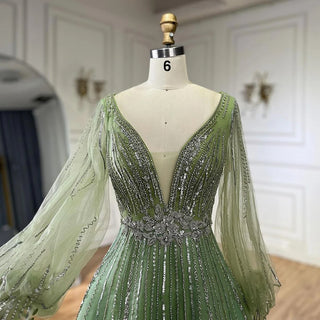 2025 Black Lantern Long Sleeves Evening Dress - Luxury Beaded A-Line Gown for Women’s Parties