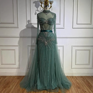 Ships in 2 to 5 Days - Luxury Nude Beaded Arabic-Style Evening Dress – Elegant Gown with Detachable Overskirt