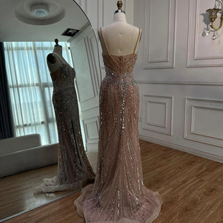 Ships in 2 to 5 Days - Saudi Arabic Spaghetti Strap Mermaid Evening Dress with High Slit for Formal Occasions