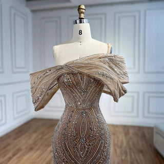 Ships in 2 to 5 Days - 2025 Customized Luxury Off-Shoulder Beaded Mermaid Evening Dress for Saudi Formal Occasions