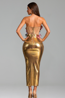 Floral Embellished Sculpted Corset Midi Dress - LAROSABRIDE